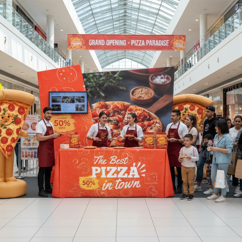Dual Trapezoid Backdrop with TV Rack