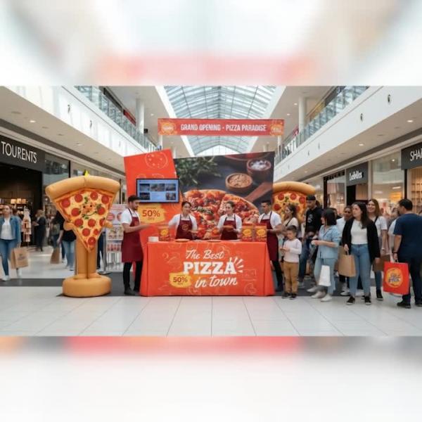 Dual Trapezoid Backdrop with TV Rack