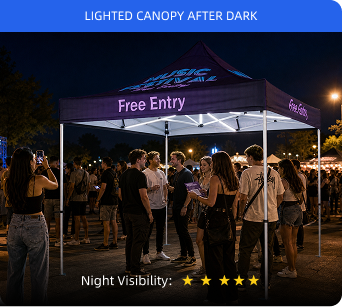 Lighted canopy after dark with high visibility